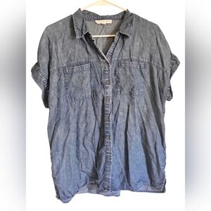 Jane And Delancey Women's Chambray Button-Up Short Sleeve Denim Blouse, Sz M